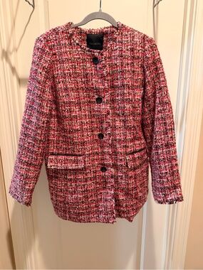 Talbots Pink Multi-Tone Tweed Collarless Blazer